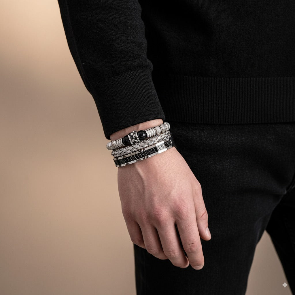 Pulseira Aço Inoxidável 316L Torenzo Prata e Black