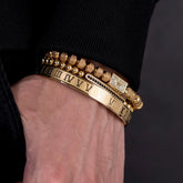 3 pçs/set luxo real rei coroa pulseiras masculinas numeral romano pulseira design exclusivo trançado pulseira ajustável
