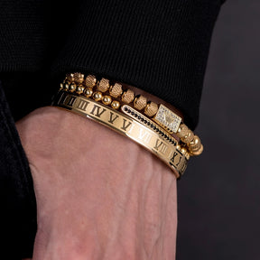 3 pçs/set luxo real rei coroa pulseiras masculinas numeral romano pulseira design exclusivo trançado pulseira ajustável
