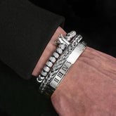 Luxo Roman Royal Crown Charme Pulseira para Homens, Aço Inoxidável, Geometria Aberta Pulseiras Ajustáveis, Casal Presente Da Jóia