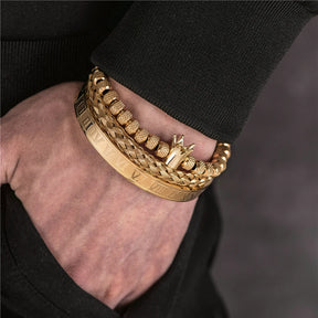 Luxo Roman Royal Crown Charme Pulseira para Homens, Aço Inoxidável, Geometria Aberta Pulseiras Ajustáveis, Casal Presente Da Jóia