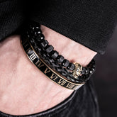 Luxo 3 pçs/set crânio charme preto pulseira de aço inoxidável masculino esmalte número romano pulseiras europa moda casal jóias