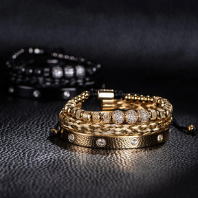 3 pçs luxo micro pave cz contas redondas charme real pulseiras masculinas cristais de aço inoxidável pulseiras casal artesanal jóias presente