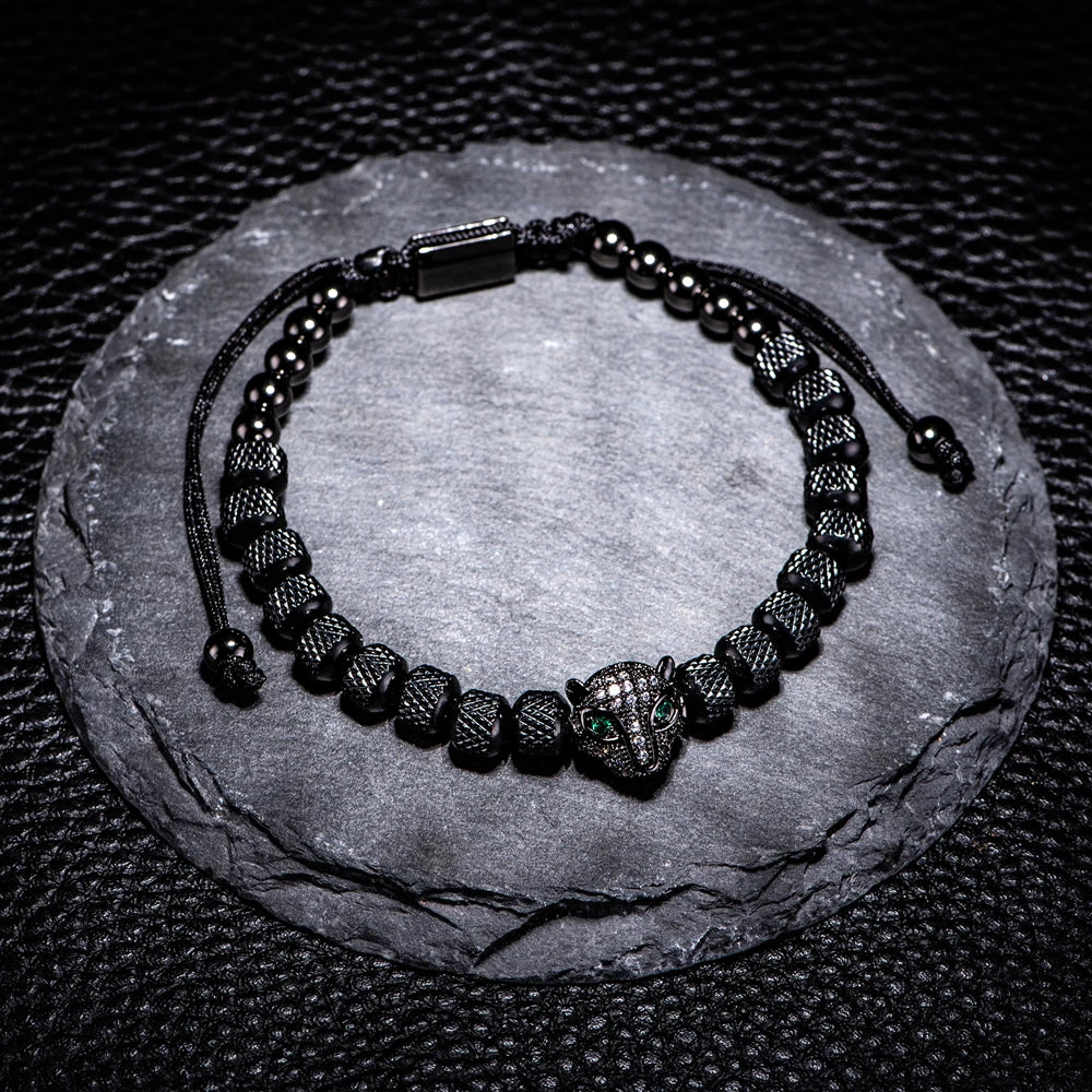 Charme micro pave cz cabeça de leopardo pulseiras masculinas aço inoxidável casal artesanal jóias presente acero inoxidável joyeria mujer