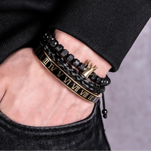 Luxo esmalte romano pulseira coroa real charme masculino geometria de aço inoxidável pulseiras abertas ajustável pulseiras casal jóias