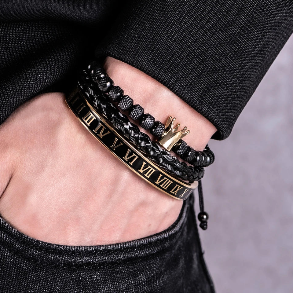 Luxo esmalte romano pulseira coroa real charme masculino geometria de aço inoxidável pulseiras abertas ajustável pulseiras casal jóias