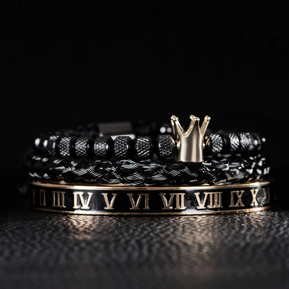 Luxo esmalte romano pulseira coroa real charme masculino geometria de aço inoxidável pulseiras abertas ajustável pulseiras casal jóias
