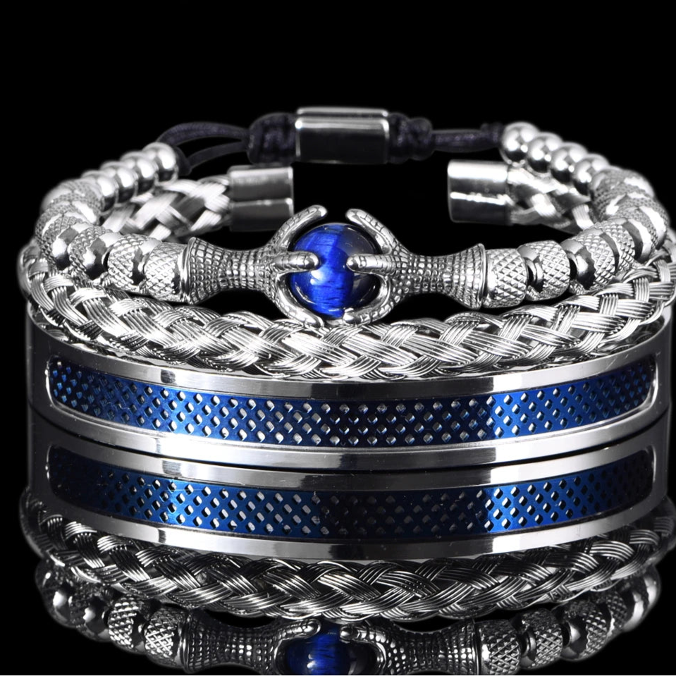 Pulseiras De Corda Artesanal De Aço Inoxidável Para Homens, Pulseiras De Águia, Pedra Natural, Acessórios De Luxo, Tiger Eye