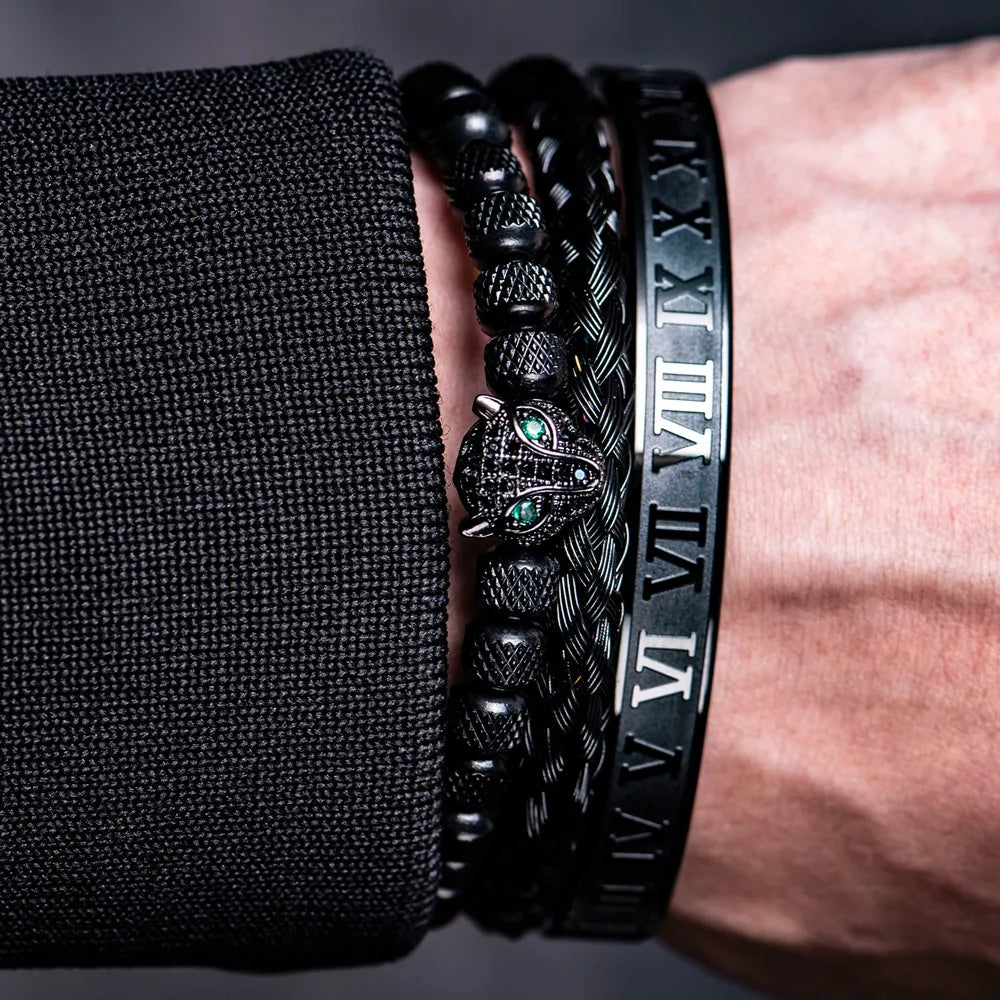 Charme micro pave cz cabeça de leopardo pulseiras masculinas aço inoxidável casal artesanal jóias presente acero inoxidável joyeria mujer