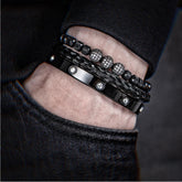 3 pçs luxo micro pave cz contas redondas charme real pulseiras masculinas cristais de aço inoxidável pulseiras casal artesanal jóias presente