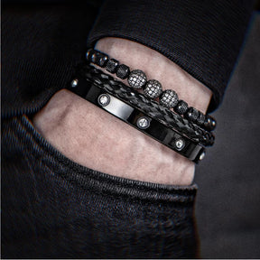 3 pçs luxo micro pave cz contas redondas charme real pulseiras masculinas cristais de aço inoxidável pulseiras casal artesanal jóias presente