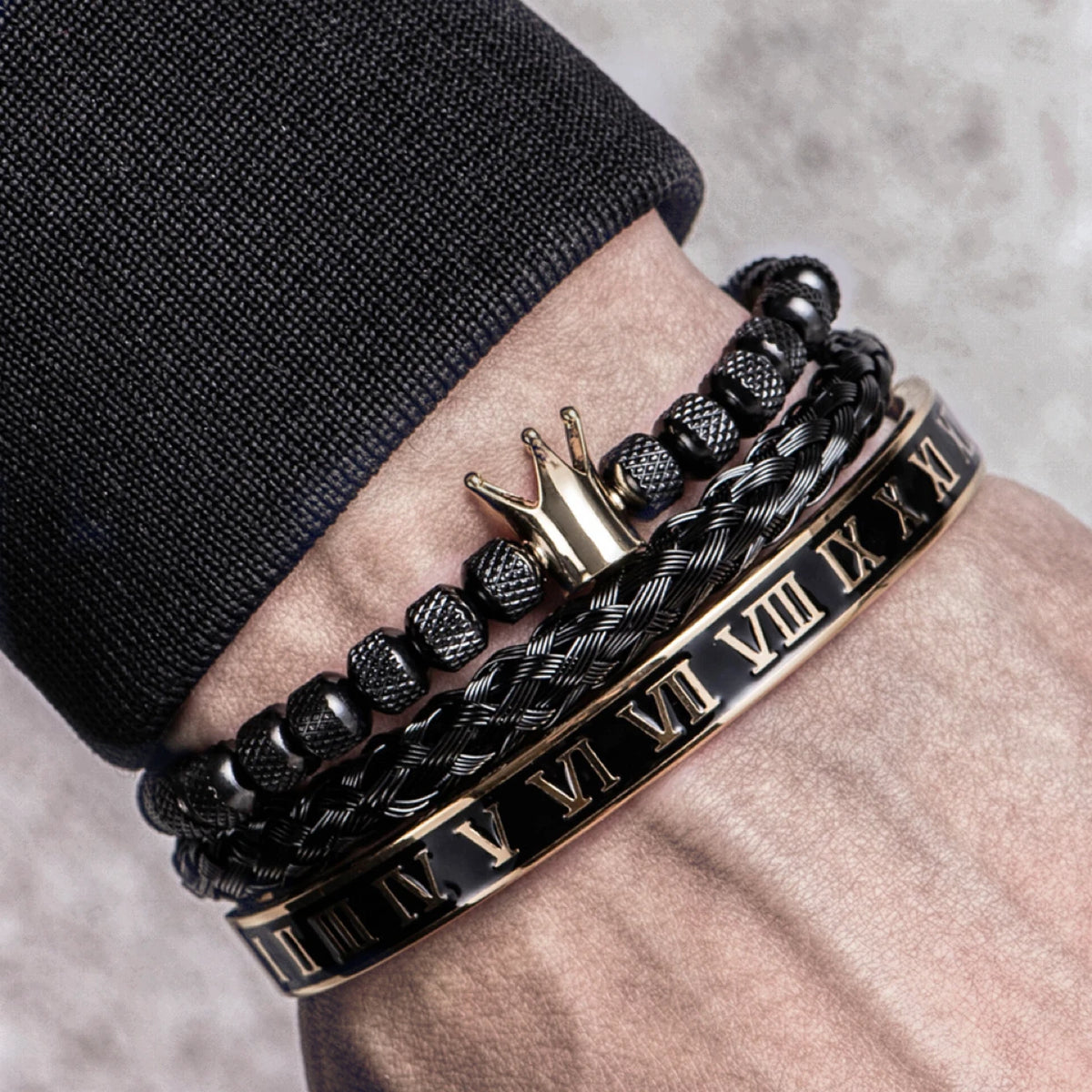 Luxo esmalte romano pulseira coroa real charme masculino geometria de aço inoxidável pulseiras abertas ajustável pulseiras casal jóias