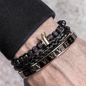 Luxo esmalte romano pulseira coroa real charme masculino geometria de aço inoxidável pulseiras abertas ajustável pulseiras casal jóias